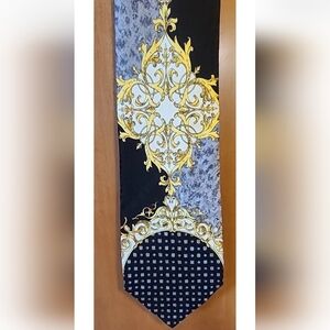 Sherry Wolf *Silk*Italy Necktie Tie*Black Gray Gold* Ornate 59x4